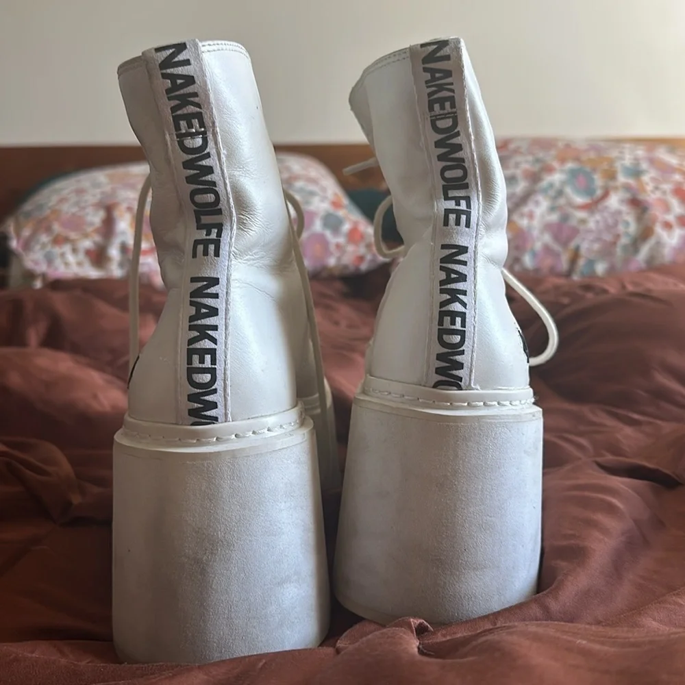 Naked Wolfe White Platform Lace-Up Boots